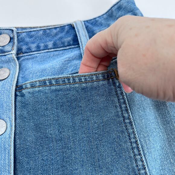 Madewell x Isko Denim Patchwork Jean Skirt Sz 27 Blue Denim Button Mini Frayed - Picture 3 of 8